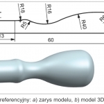Rys. 1. Model referencyjny: a) zarys modelu, b) model 3D