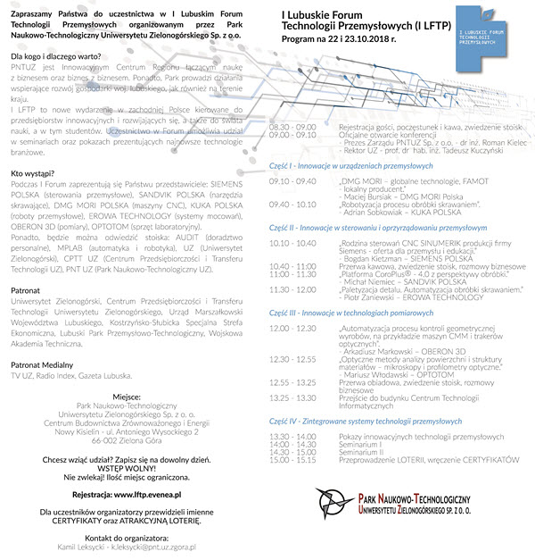 Agenda I Lubuskiego Forum Technologii Przemysłowych (plik JPG)