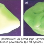 Rys. 11. Medium polimerowe: a) przed jego użyciem do obróbki powierzchni, b) po obróbce powierzchni (po 10 cyklach)