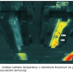 Rys. 3. Analiza rozkładu temperatury w elemencie tłoczonym na gorąco z zastosowaniem termowizji